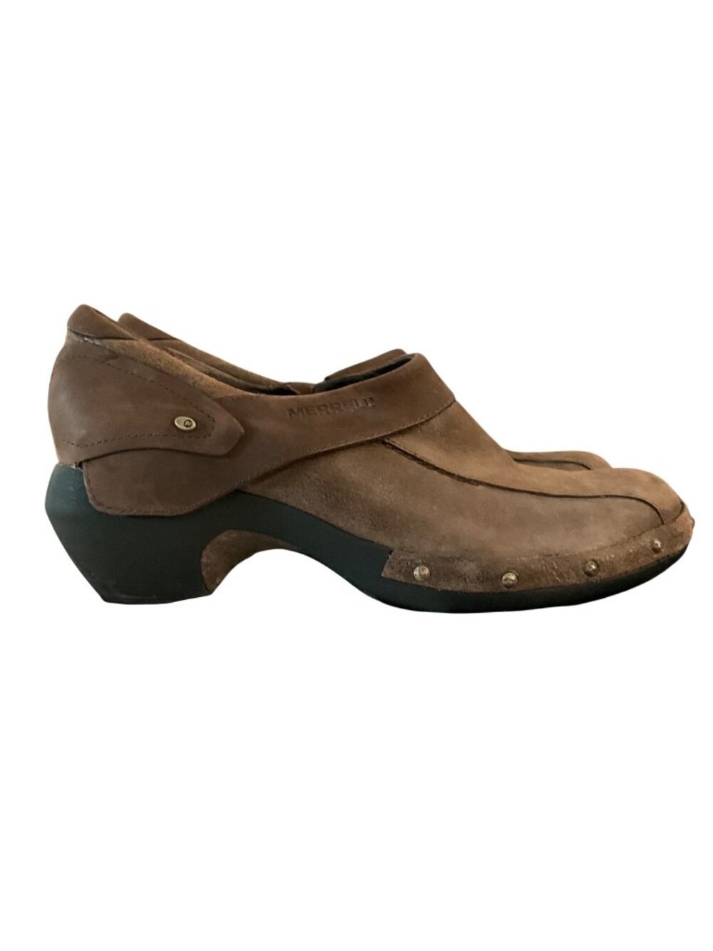 Merrell Womens Espresso Brown Leather Clogs Studded Accents Size 9 US
